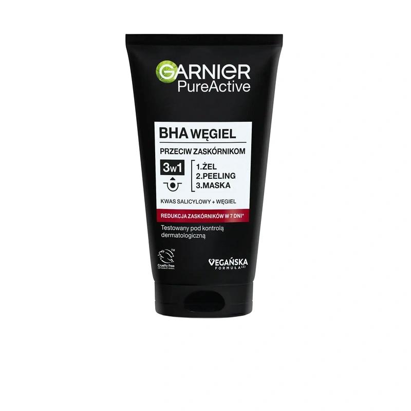 ماسک اسکراب شستشوی سه در یک ضد جوش سرسیاه زغال PureActive BHA گارنیر - پوستیتو
