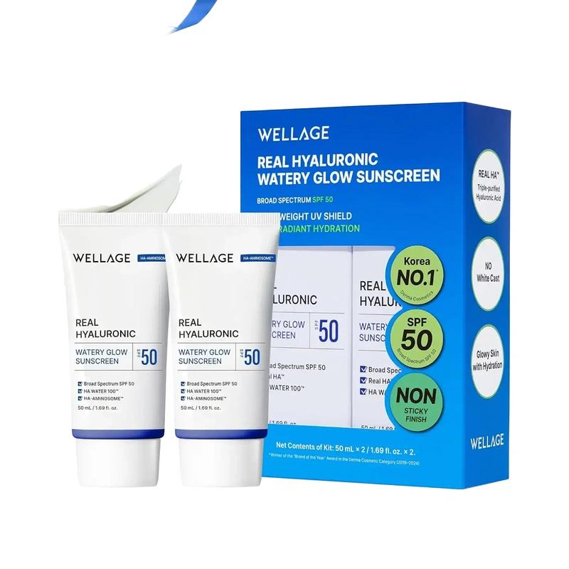Real هیالوronic Watery Glow Sunscreen SPF 50 Wellage - پوستیتو